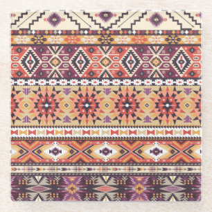 Colourful tribal style, vibrant seamless pattern. glass coaster