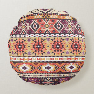 Colourful tribal style, vibrant seamless pattern. round cushion