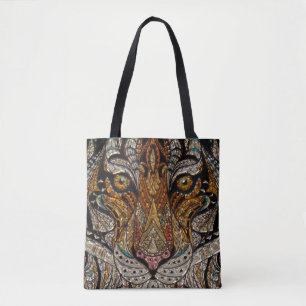Colourful Tribal Tiger Mask Mosaic Tote Bag