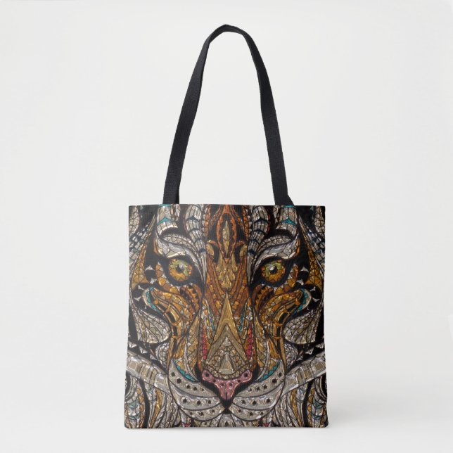 Colourful Tribal Tiger Mask Mosaic Tote Bag (Front)