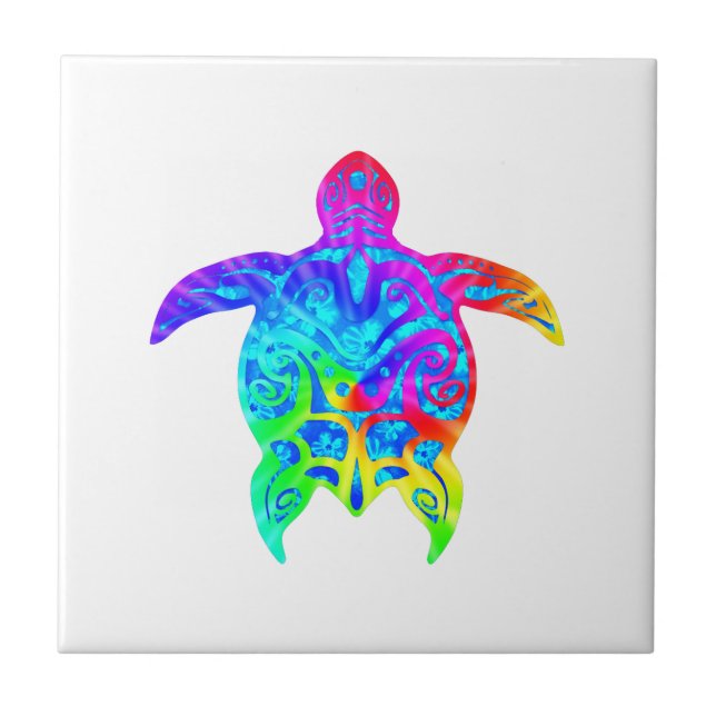 Colourful Tribal Turtle Tile (Front)