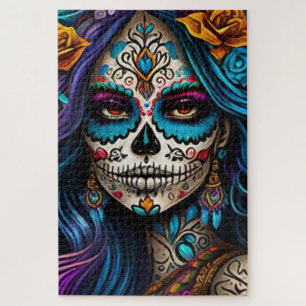 Colourful Tribute: Day of the Dead Makeup Artistry Jigsaw Puzzle