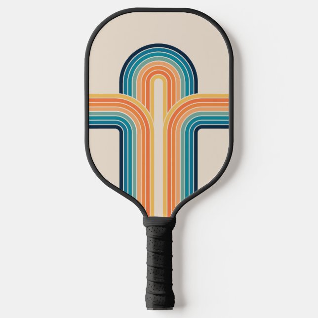 Colourful triple retro arches pickleball paddle (Front)