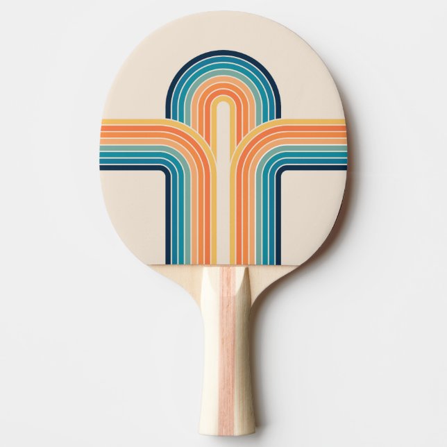 Colourful triple retro arches ping pong paddle (Front)