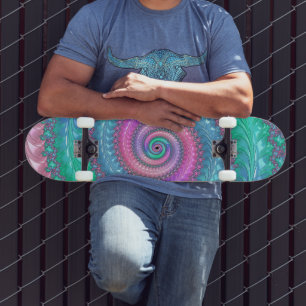 Colourful Trippy Funky Jewel Tone Spiral Fractal Skateboard