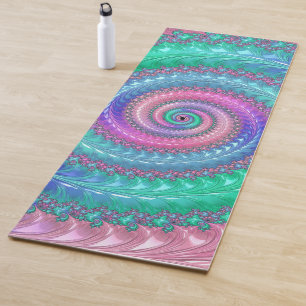 Colourful Trippy Funky Jewel Tone Spiral Fractal Yoga Mat