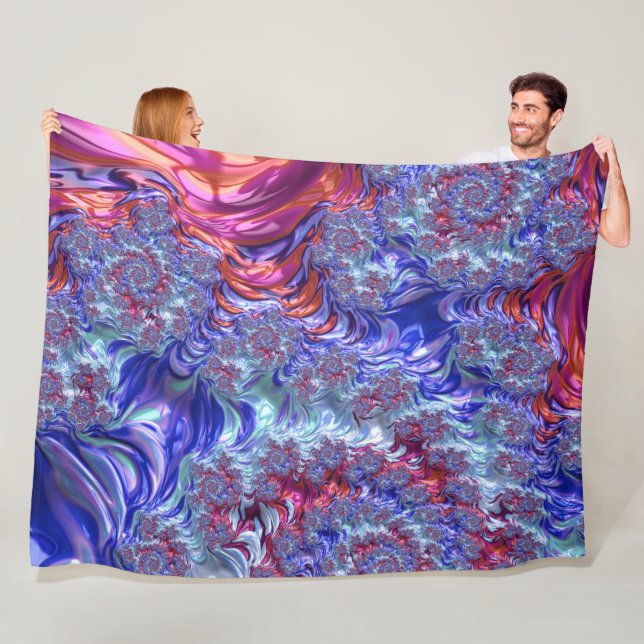 Colourful Trippy Groovy Digital Abstract Fractal Fleece Blanket (In Situ)