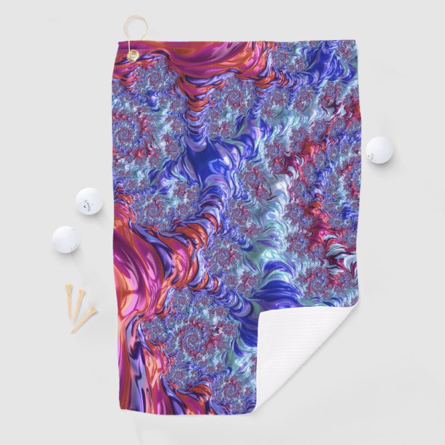Colourful Trippy Groovy Digital Abstract Fractal Golf Towel (InSitu)