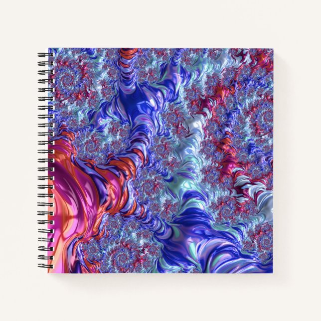 Colourful Trippy Groovy Digital Abstract Fractal Notebook (Front)
