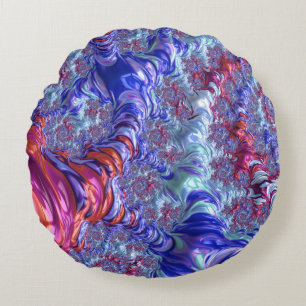 Colourful Trippy Groovy Digital Abstract Fractal Round Cushion