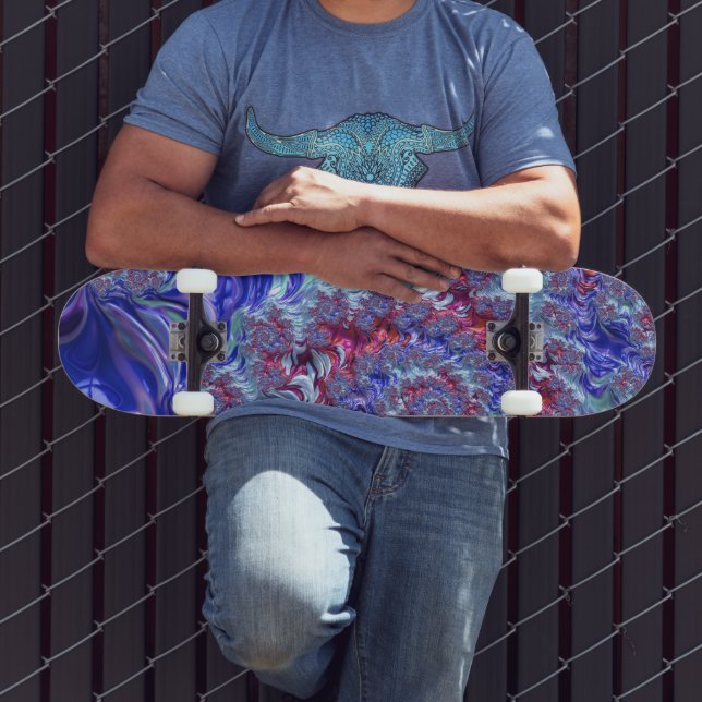 Colourful Trippy Groovy Digital Abstract Fractal Skateboard (Outdoor 3)