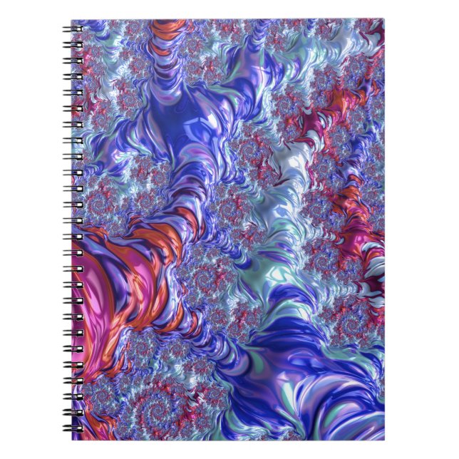 Colourful Trippy Groovy Digital Abstract Fractal Spiral Notebook (Front)