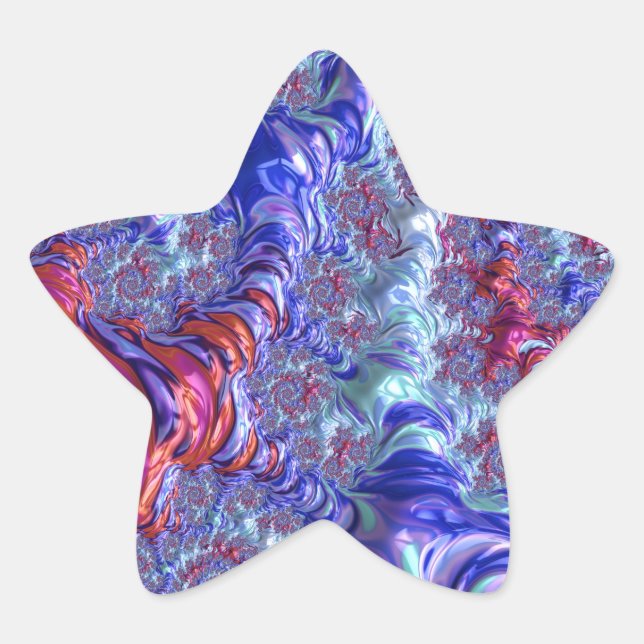 Colourful Trippy Groovy Digital Abstract Fractal Star Sticker (Front)