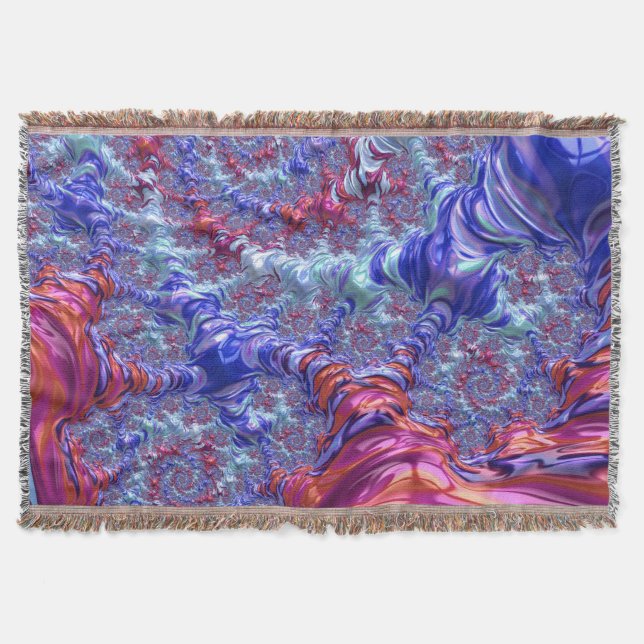 Colourful Trippy Groovy Digital Abstract Fractal Throw Blanket (Front)