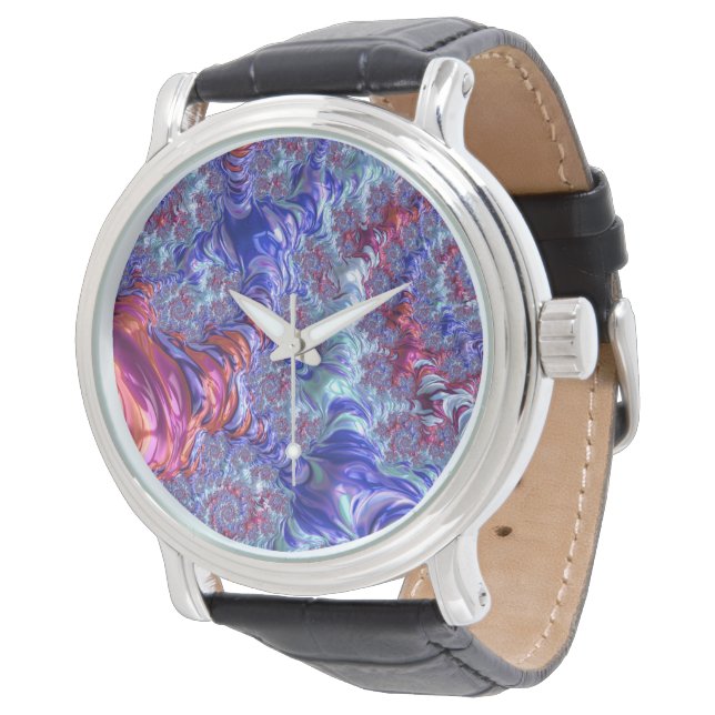 Colourful Trippy Groovy Digital Abstract Fractal Watch (Angled)