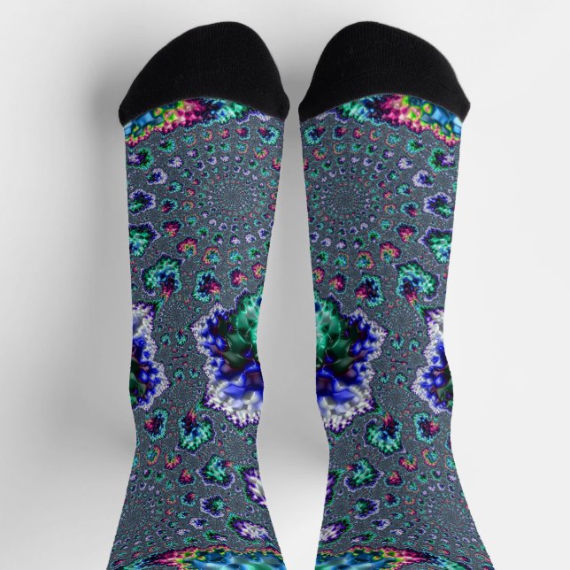 Colourful Trippy Groovy Spiral Abstract Fractal Socks (Top)
