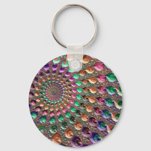 Colourful Trippy Groovy Vibrant Spiral Fractal Art Key Ring