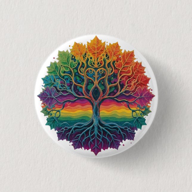 Colourful trippy rainbow tree 3 cm round badge (Front)