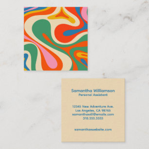 Colourful Trippy Retro Mod Swirl  Square Business Card