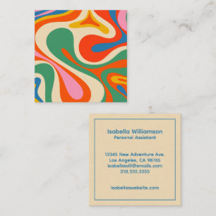 Colourful Trippy Retro Mod Swirl Square Business Card