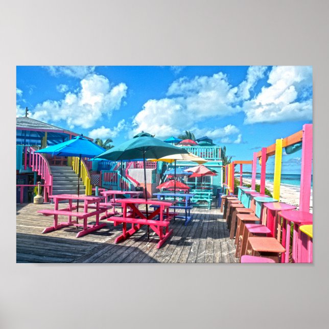Colourful Tropical Bahamas Bar and Grill Poster (Front)