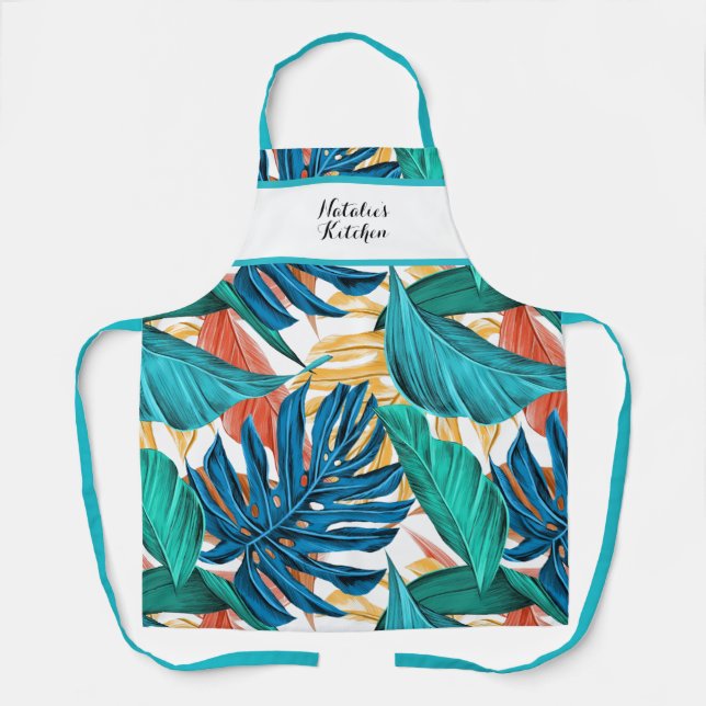 Colourful Tropical Banana Leaf Print Apron (Front)