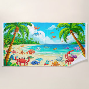 Colourful Tropical Beach Scene with Playful Animal Towel