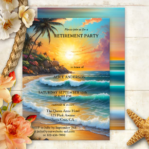 Colourful Tropical Beach Sunset Retirement Invitation