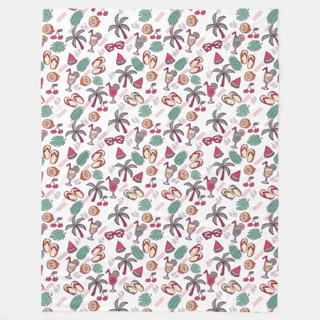 Colourful tropical beach vacation themed pattern fleece blanket (Front)