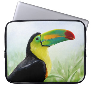 Colourful Tropical Bird Black Yellow Green Toucan Laptop Sleeve
