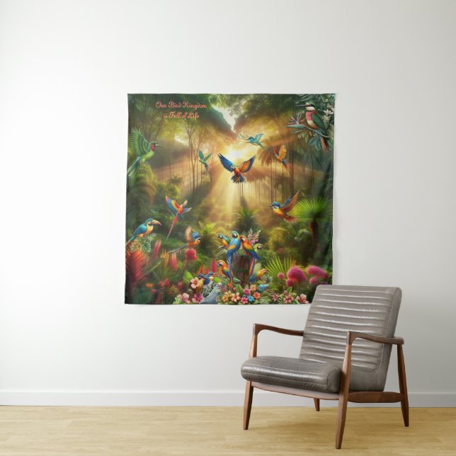 Colourful tropical birds among vibrant, lush plans tapestry (In Situ)