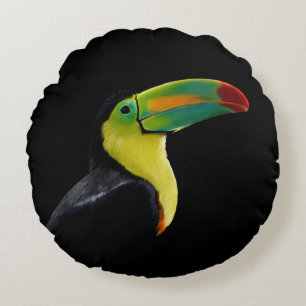 Colourful Tropical Black Yellow Green Toucan Round Cushion