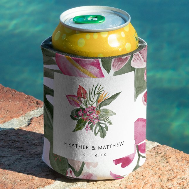 Colourful Tropical  Can Cooler (Colorful Tropical Floral Can Cooler by Painted Paperie
)