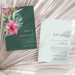 Colourful Tropical Casual Green All In One Wedding Invitation