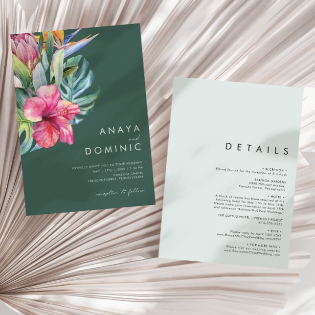 Colourful Tropical Casual Green All In One Wedding Invitation (Creator Uploaded)