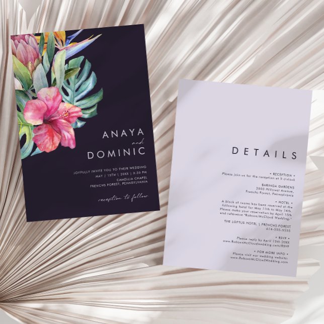 Colourful Tropical Casual Purple All In One Weddin Invitation (Creator Uploaded)