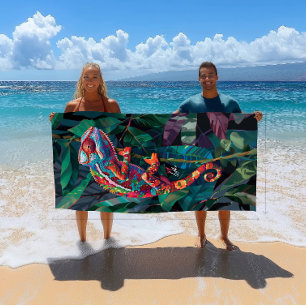 Colourful Tropical Chameleon Beach Towel