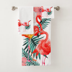 Colourful Tropical Coral Pink Flamingo  Bath Towel Set