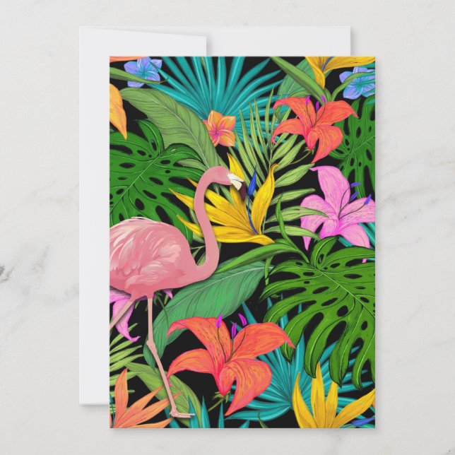 Colourful tropical design-flamingo and palm leaves holiday card (Front)