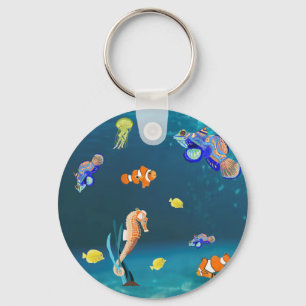 Colourful tropical fish and Seahorse Key Ring