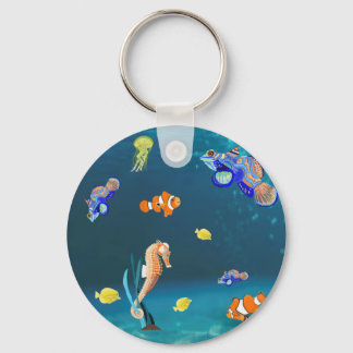 Colourful tropical fish and Seahorse Key Ring