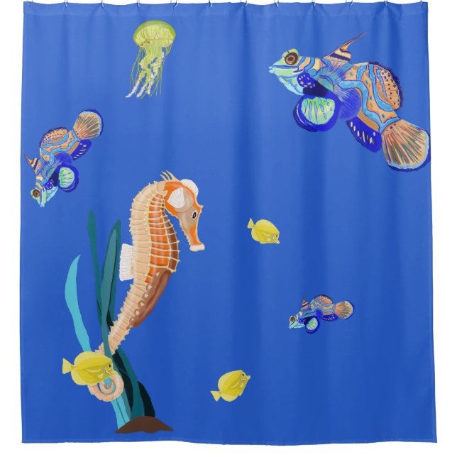 Colourful tropical fish and Seahorse Shower Curtain (Front)