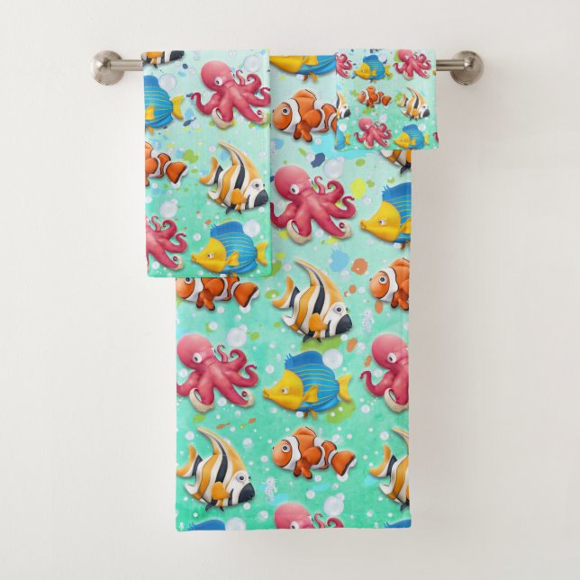 Colourful Tropical Fish Bath Towel Set (Insitu)