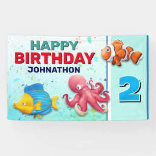 Colourful Tropical Fish Kids Birthday Banner