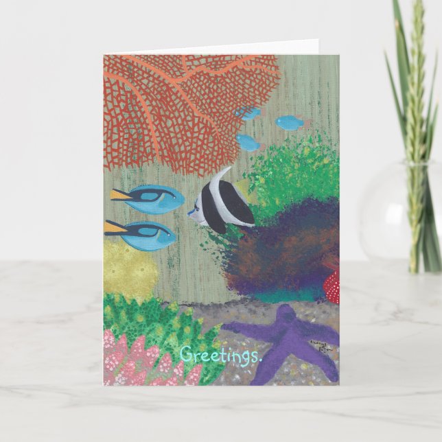 Colourful Tropical fish painting Greeting Cards (Front)