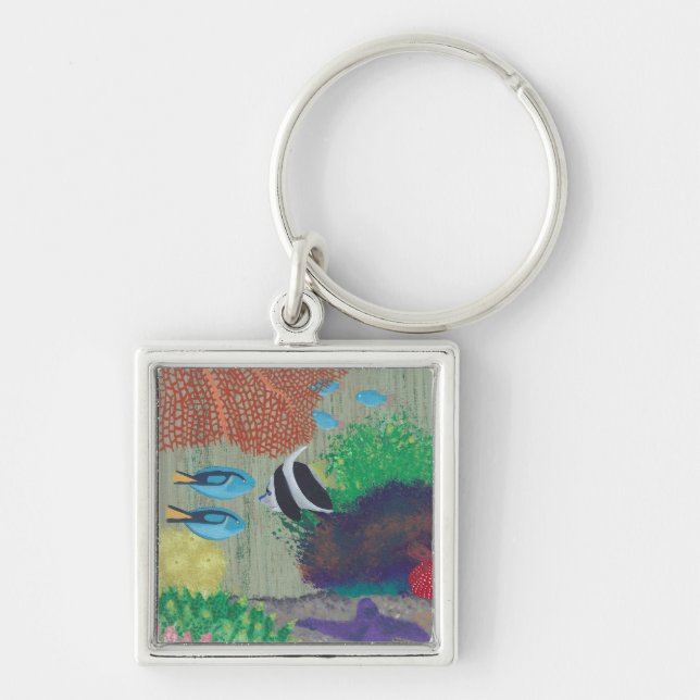 Colourful Tropical fish painting Keychains (Front)