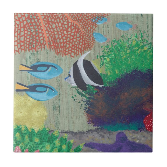 Colourful Tropical fish painting Tiles (Front)