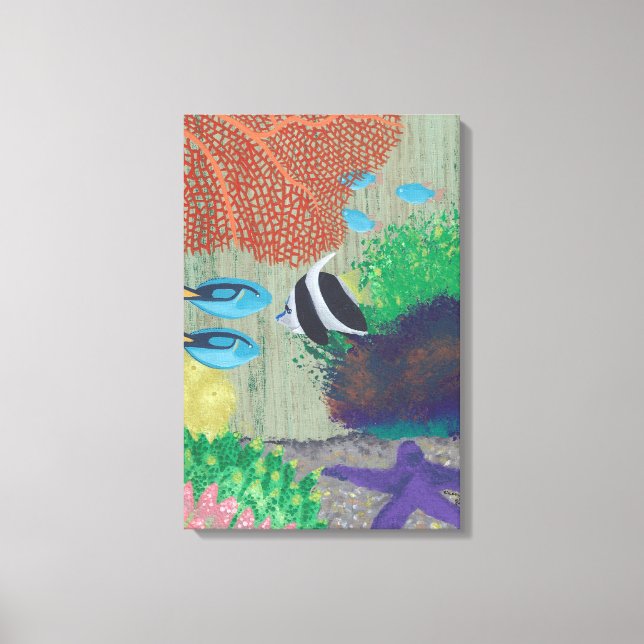 Colourful Tropical Fish Painting Wrapped Canvas (Front)