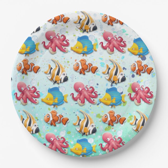 Colourful Tropical Fish Paper Plate (Front)