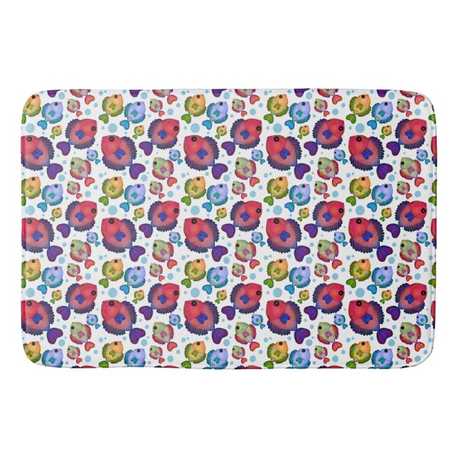 Colourful Tropical Fish Pattern  Bath Mat (Front)